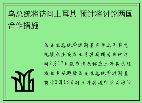 乌总统将访问土耳其 预计将讨论两国合作措施