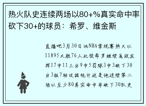 热火队史连续两场以80+%真实命中率砍下30+的球员：希罗、维金斯