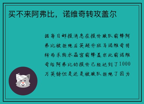 买不来阿弗比，诺维奇转攻盖尔